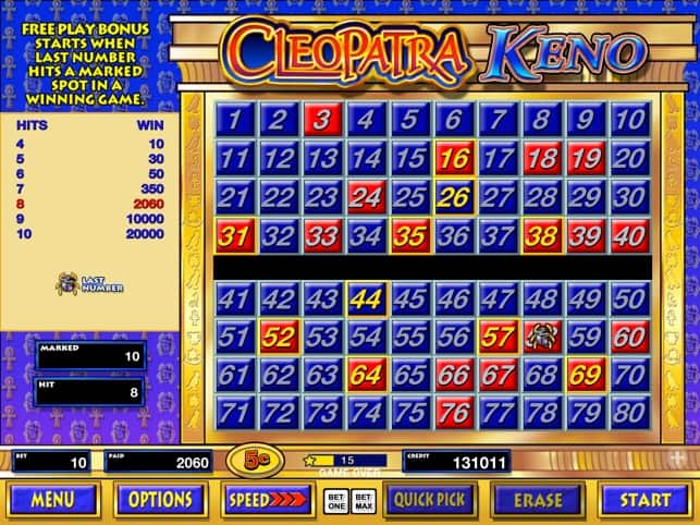 Cleopatra  Keno game